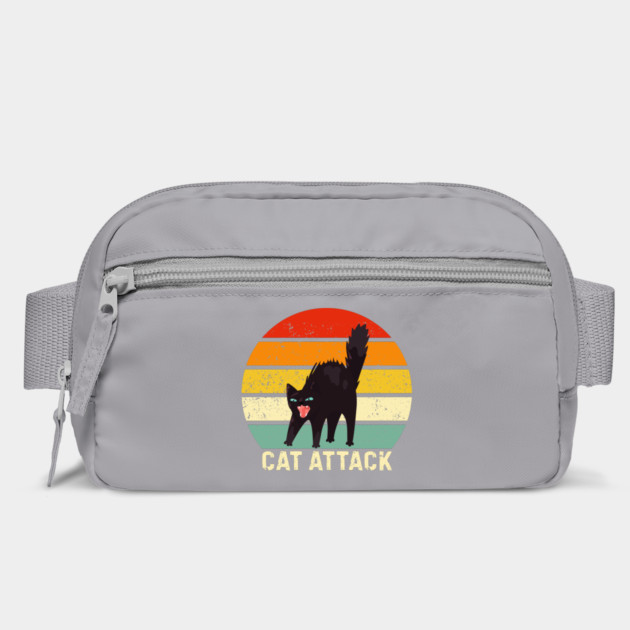 Cat Attack Hissing Black Cat Retro Sunset Stripes by Creatifly Graphic Tees