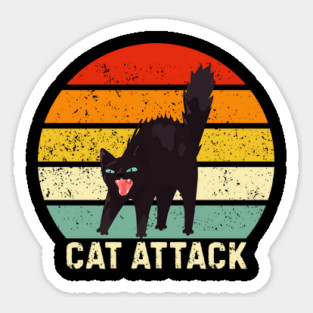 Cat Attack Hissing Black Cat Retro Sunset Stripes Sticker