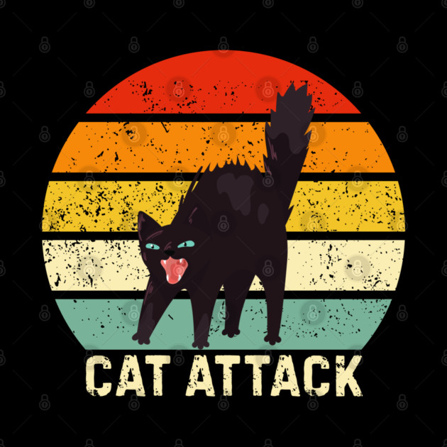 Cat Attack Hissing Black Cat Retro Sunset Stripes by Creatifly Graphic Tees
