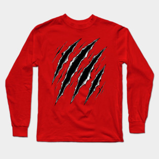 Cat Attack Claw Marks Slash Ripped Scratch Grunge Long Sleeve T-Shirt