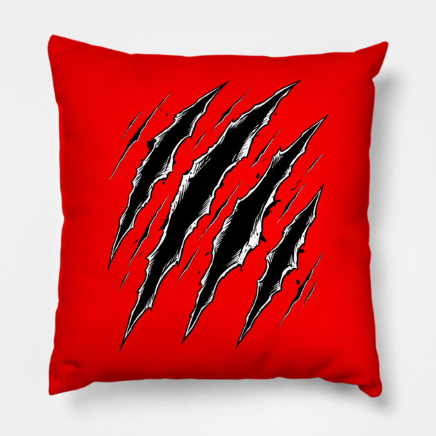 Cat Attack Claw Marks Slash Ripped Scratch Grunge Pillow by Creatifly Graphic Tees