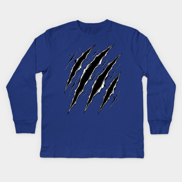 Cat Attack Claw Marks Slash Ripped Scratch Grunge Kids Long Sleeve T-Shirt by Creatifly Graphic Tees