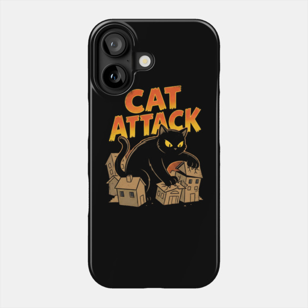 Cat Attack Giant Black Catzilla Monster Retro Comic Phone Case by Creatifly Graphic Tees