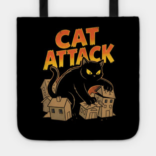 Cat Attack Giant Black Catzilla Monster Retro Comic Tote