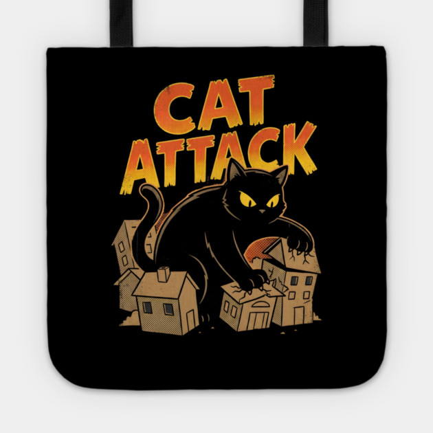 Cat Attack Giant Black Catzilla Monster Retro Comic Tote by Creatifly Graphic Tees