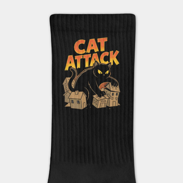 Cat Attack Giant Black Catzilla Monster Retro Comic by Creatifly Graphic Tees