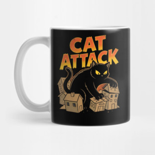 Cat Attack Giant Black Catzilla Monster Retro Comic Mug