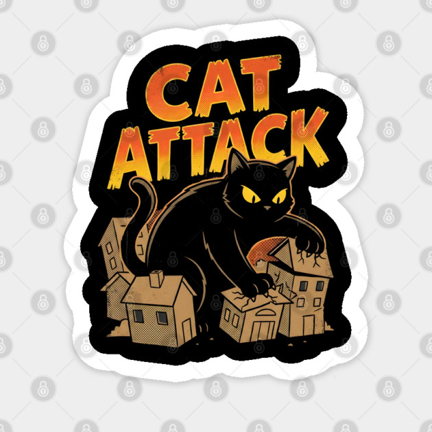 Cat Attack Giant Black Catzilla Monster Retro Comic Sticker by Creatifly Graphic Tees