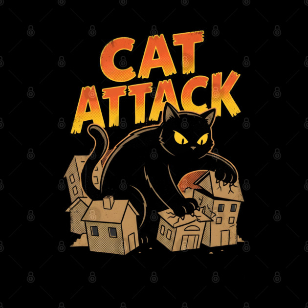 Cat Attack Giant Black Catzilla Monster Retro Comic by Creatifly Graphic Tees