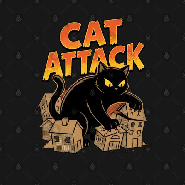 Cat Attack Giant Black Catzilla Monster Retro Comic by Creatifly Graphic Tees