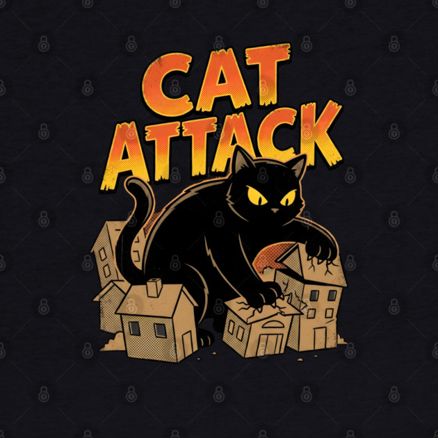 Cat Attack Giant Black Catzilla Monster Retro Comic by Creatifly Graphic Tees