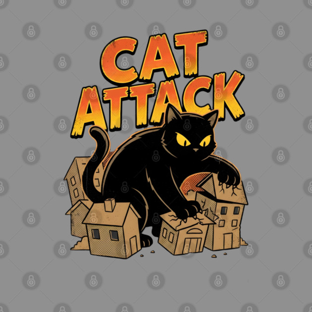 Cat Attack Giant Black Catzilla Monster Retro Comic by Creatifly Graphic Tees