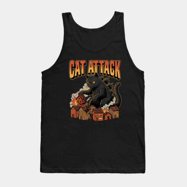 Cat Attack Giant Catzilla Cat Comic Monster Tank Top by Creatifly Graphic Tees
