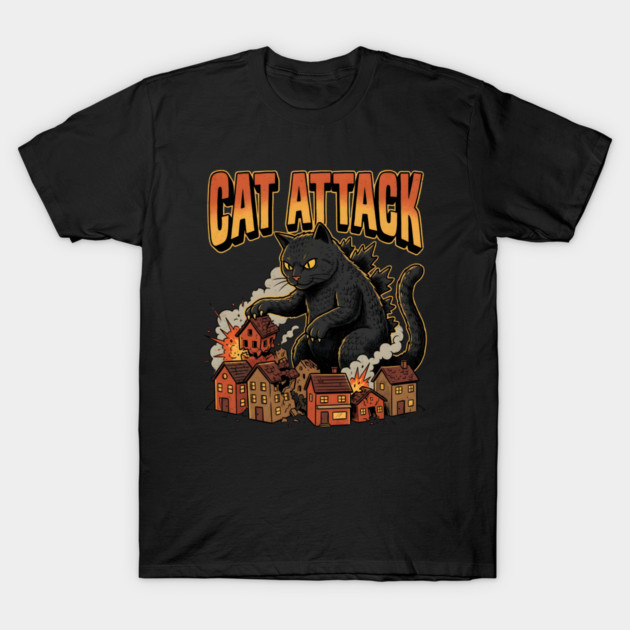 Cat Attack Giant Catzilla Cat Comic Monster T-Shirt by Creatifly Graphic Tees