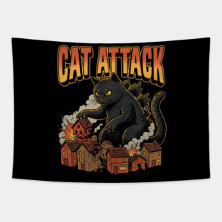 Cat Attack Giant Catzilla Cat Comic Monster Tapestry
