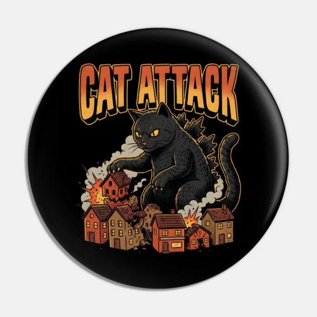Cat Attack Giant Catzilla Cat Comic Monster Pin by Creatifly Graphic Tees