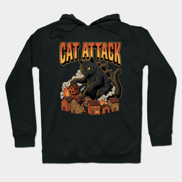 Cat Attack Giant Catzilla Cat Comic Monster Hoodie by Creatifly Graphic Tees