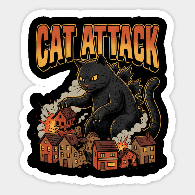 Cat Attack Giant Catzilla Cat Comic Monster Magnet by Creatifly Graphic Tees