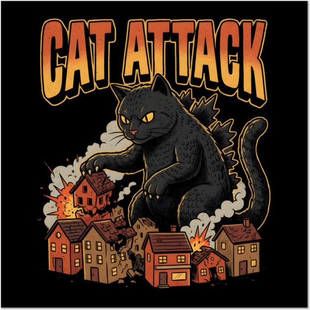 Cat Attack Giant Catzilla Cat Comic Monster Wall Art by Creatifly Graphic Tees