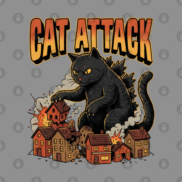 Cat Attack Giant Catzilla Cat Comic Monster by Creatifly Graphic Tees