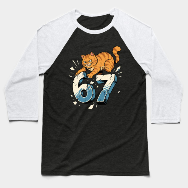 Cat Attack 67 Baseball T-Shirt by Creatifly Graphic Tees