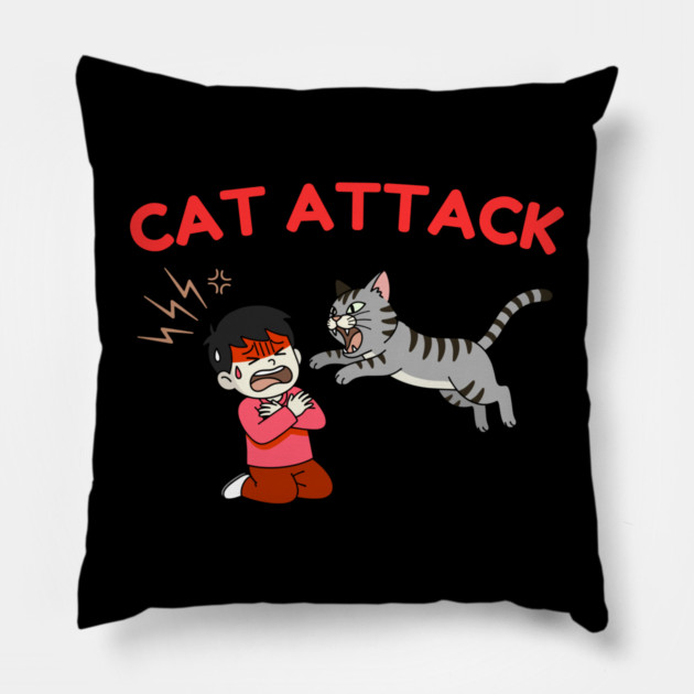 Cat Attack Panic Pillow by Creatifly Graphic Tees