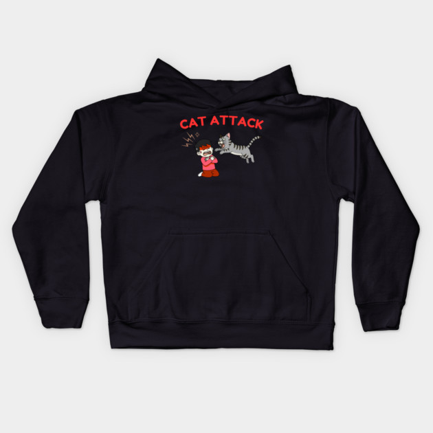 Cat Attack Panic Kids Hoodie by Creatifly Graphic Tees