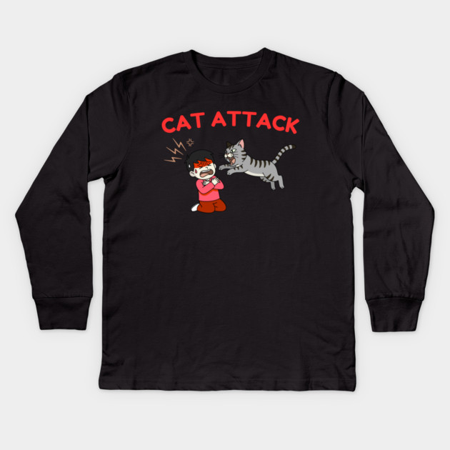 Cat Attack Panic Kids Long Sleeve T-Shirt by Creatifly Graphic Tees