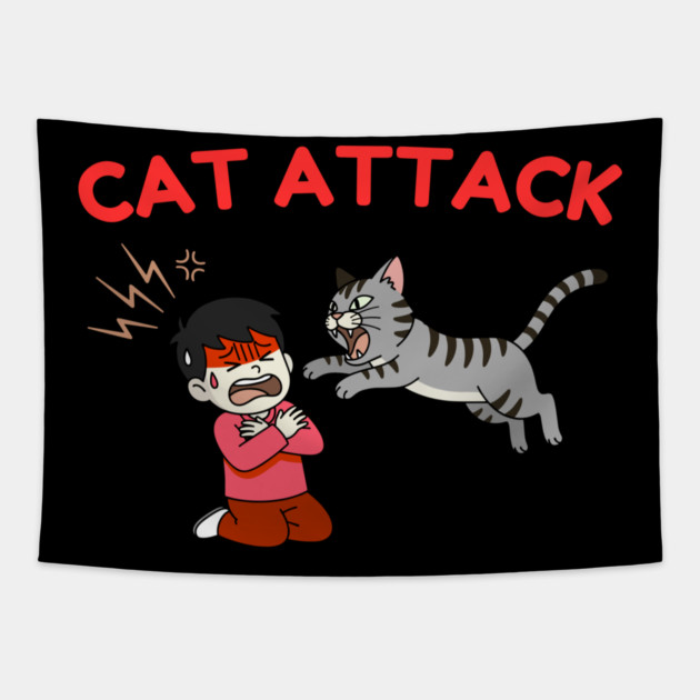 Cat Attack Panic Tapestry by Creatifly Graphic Tees