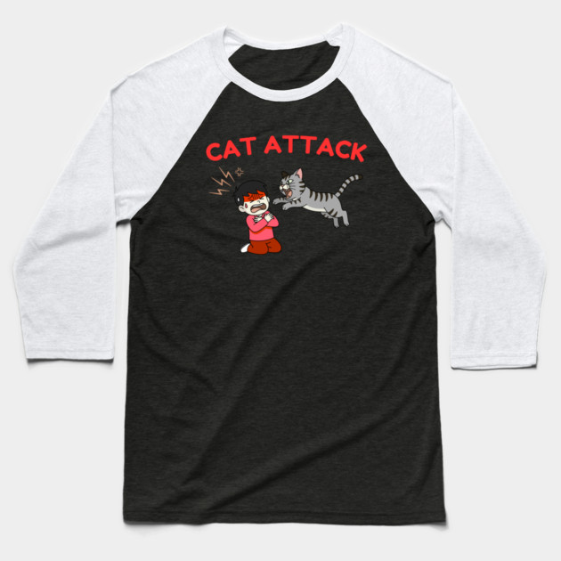 Cat Attack Panic Baseball T-Shirt by Creatifly Graphic Tees