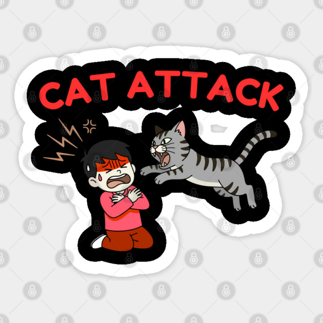 Cat Attack Panic Sticker by Creatifly Graphic Tees