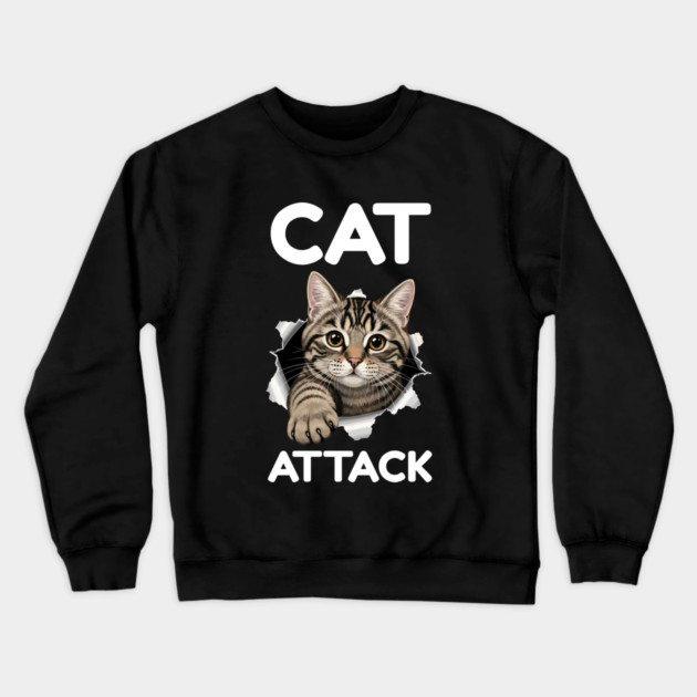 Cat Attack Tabby Peekaboo Crewneck Sweatshirt by Creatifly Graphic Tees