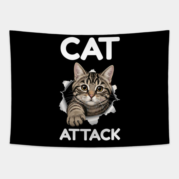 Cat Attack Tabby Peekaboo Tapestry by Creatifly Graphic Tees