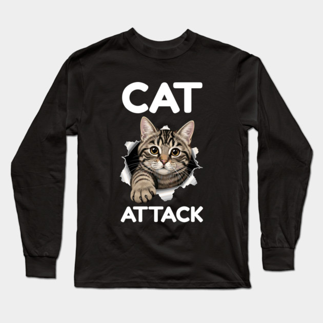 Cat Attack Tabby Peekaboo Long Sleeve T-Shirt by Creatifly Graphic Tees