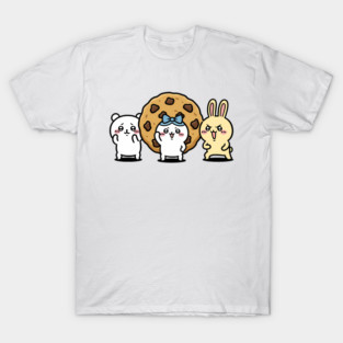 Cute Chiikawa Friends Protecting a Cookie | Kawaii Cartoon Snack Squad T-Shirt