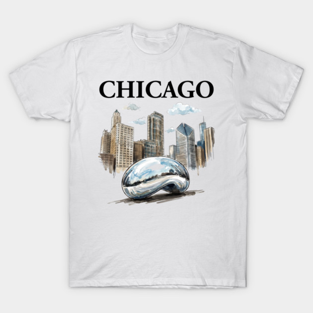 Chicago Bean Ink Wash Skyline T-Shirt by Designed By Marty