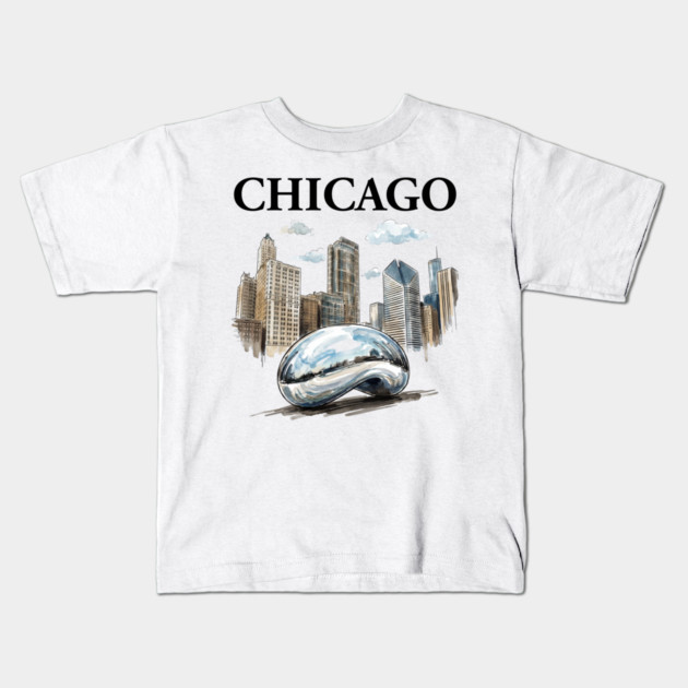 Chicago Bean Ink Wash Skyline Kids T-Shirt by Designed By Marty