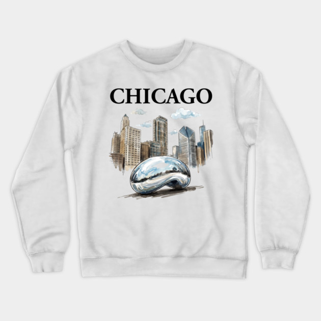 Chicago Bean Ink Wash Skyline Crewneck Sweatshirt by Designed By Marty
