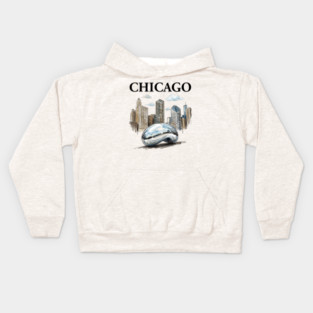 Chicago Bean Ink Wash Skyline Kids Hoodie