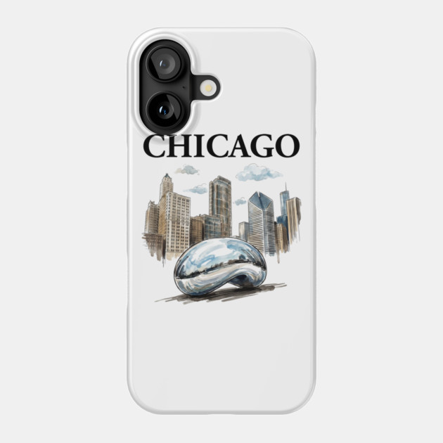 Chicago Bean Ink Wash Skyline Phone Case by Designed By Marty
