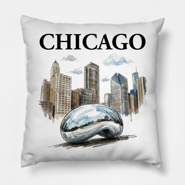 Chicago Bean Ink Wash Skyline Pillow by Designed By Marty