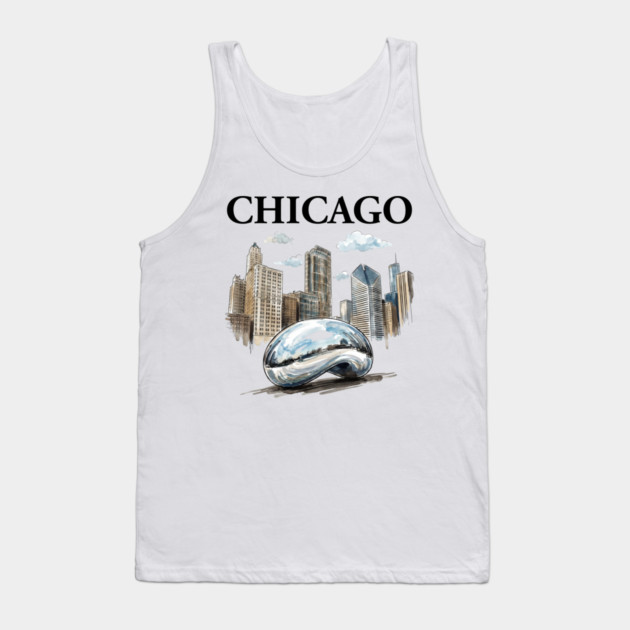 Chicago Bean Ink Wash Skyline Tank Top by Designed By Marty