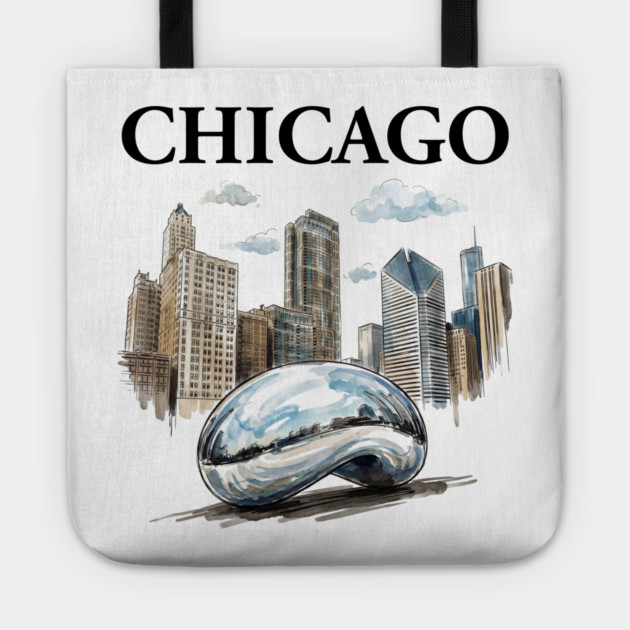 Chicago Bean Ink Wash Skyline Tote by Designed By Marty