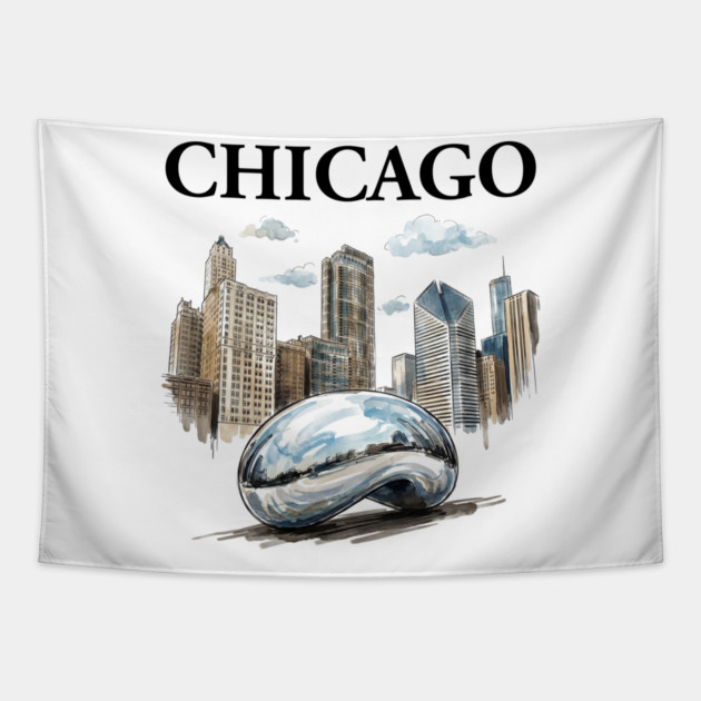 Chicago Bean Ink Wash Skyline Tapestry by Designed By Marty