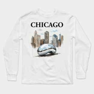 Chicago Bean Ink Wash Skyline Long Sleeve T-Shirt