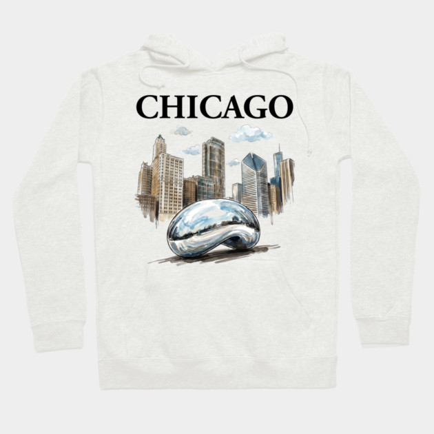 Chicago Bean Ink Wash Skyline Hoodie by Designed By Marty