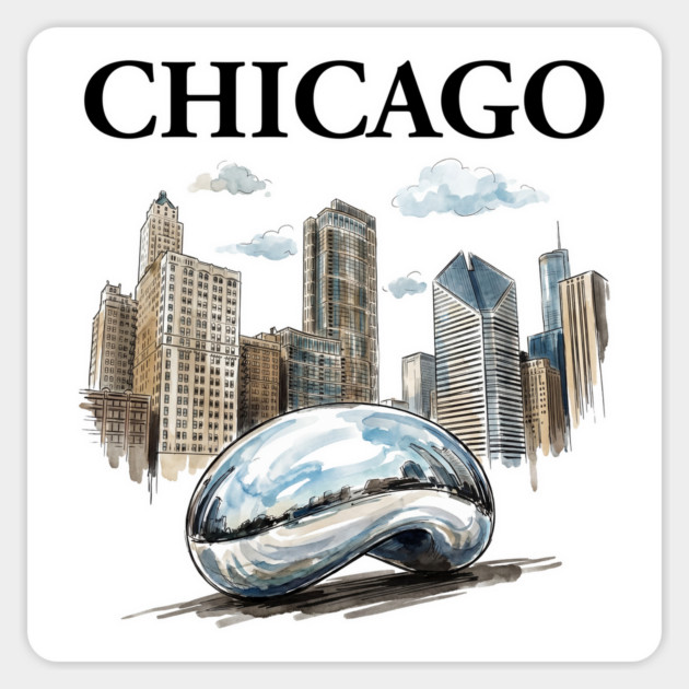 Chicago Bean Ink Wash Skyline Magnet by Designed By Marty