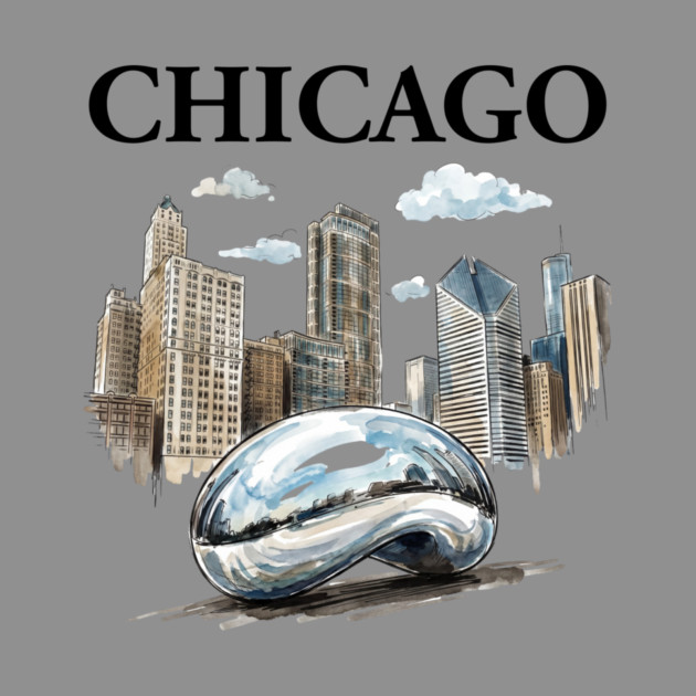 Chicago Bean Ink Wash Skyline by Designed By Marty