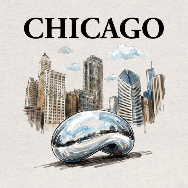 Chicago Bean Ink Wash Skyline by Designed By Marty