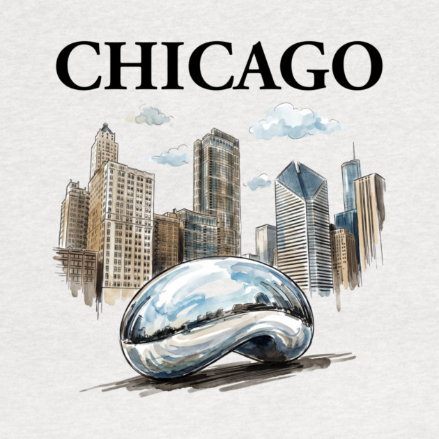 Chicago Bean Ink Wash Skyline by Designed By Marty